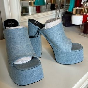 Zara Denim Platform Mules - size 40